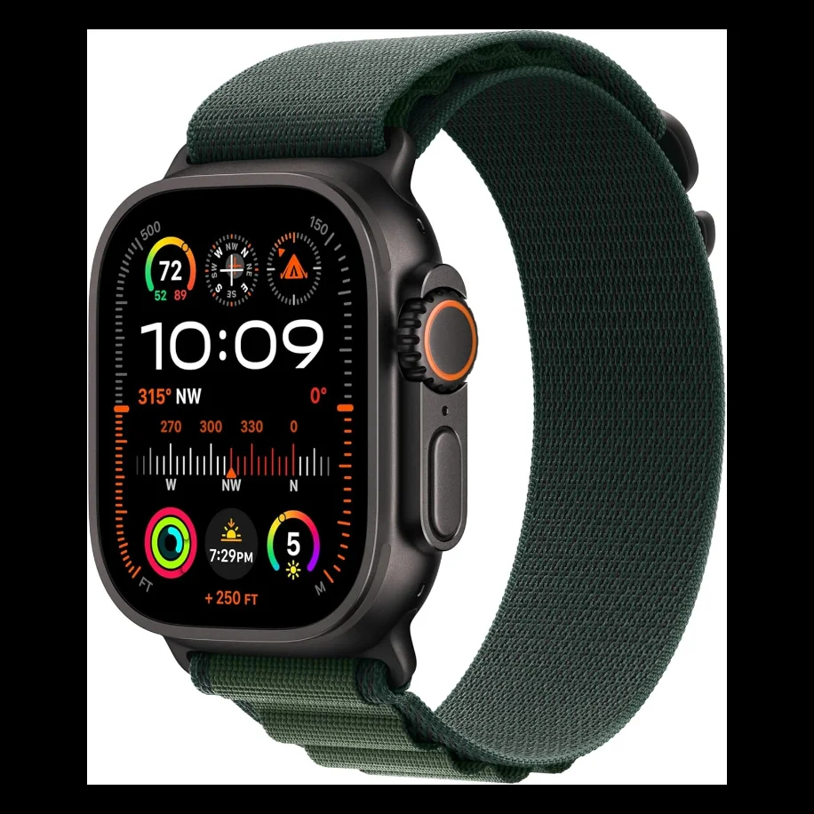 APPLE Watch Ultra 2 Cellular - 49 mm Black Titanium Case with Dark Green Alpine Loop, Medium
